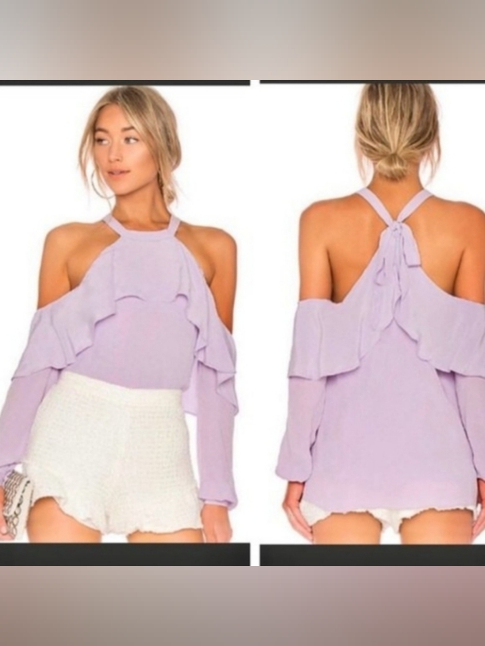 NWT L'academie For Revolve Ruffled Cold Shoulder Blouse